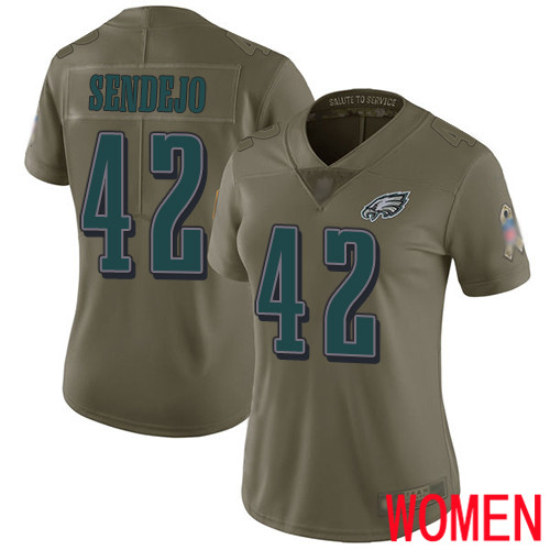 Women Philadelphia Eagles #42 Andrew Sendejo Limited Olive 2017 Salute to Service Football NFL Jersey